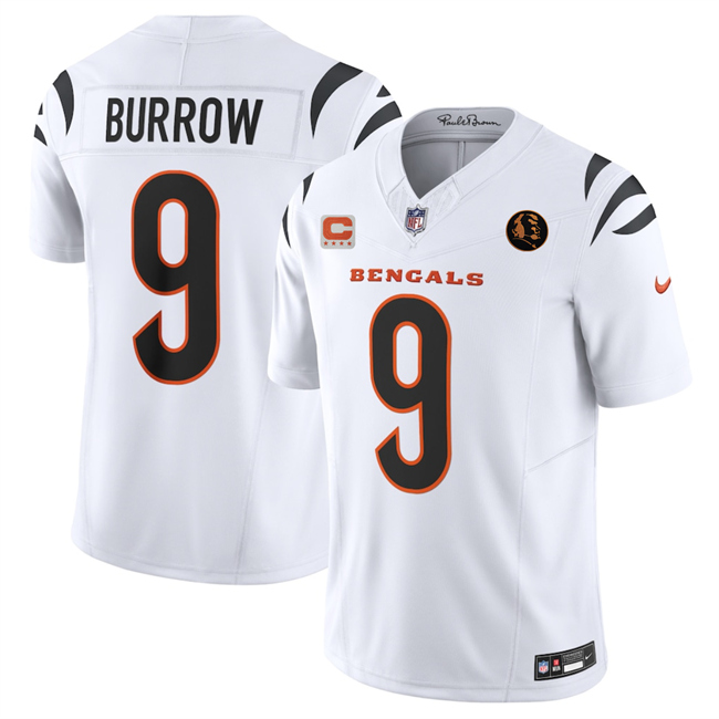Men's White Cincinnati Bengals #9 Joe Burrow 2023 F.U.S.E. With 4-star C Patch And John Madden Patch Vapor Limited Stitched Football Jersey